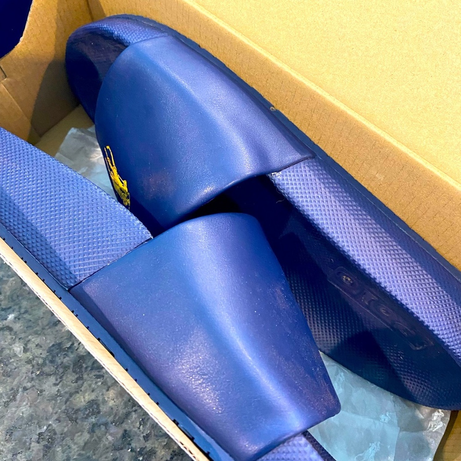 Polo Ralph Lauren Mens Slides Flip Flops Blue Size 13 With Box