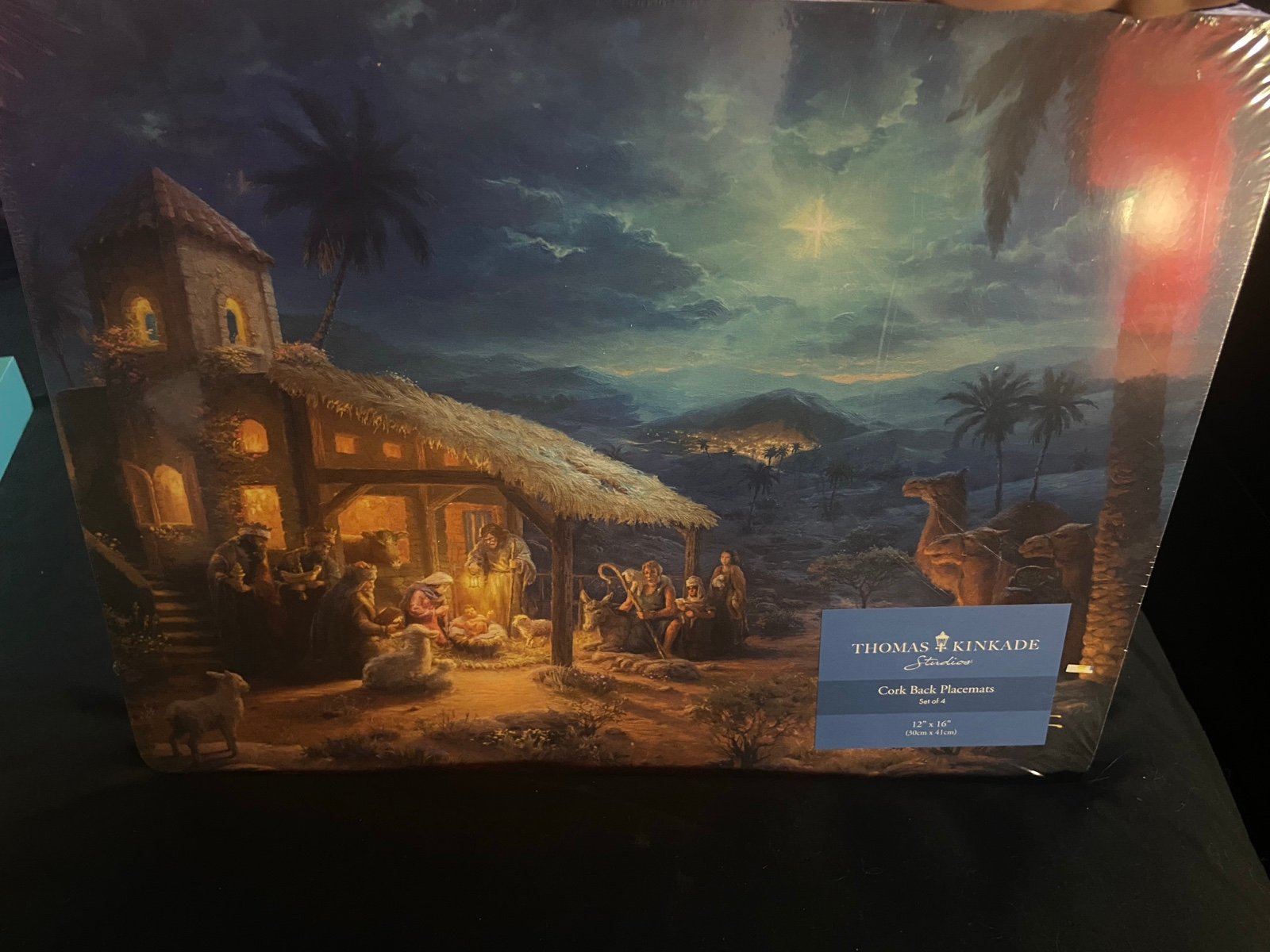 Thomas Kincade Nativity Cork Back Placemats Set Of 4. 12”x16”. NEW