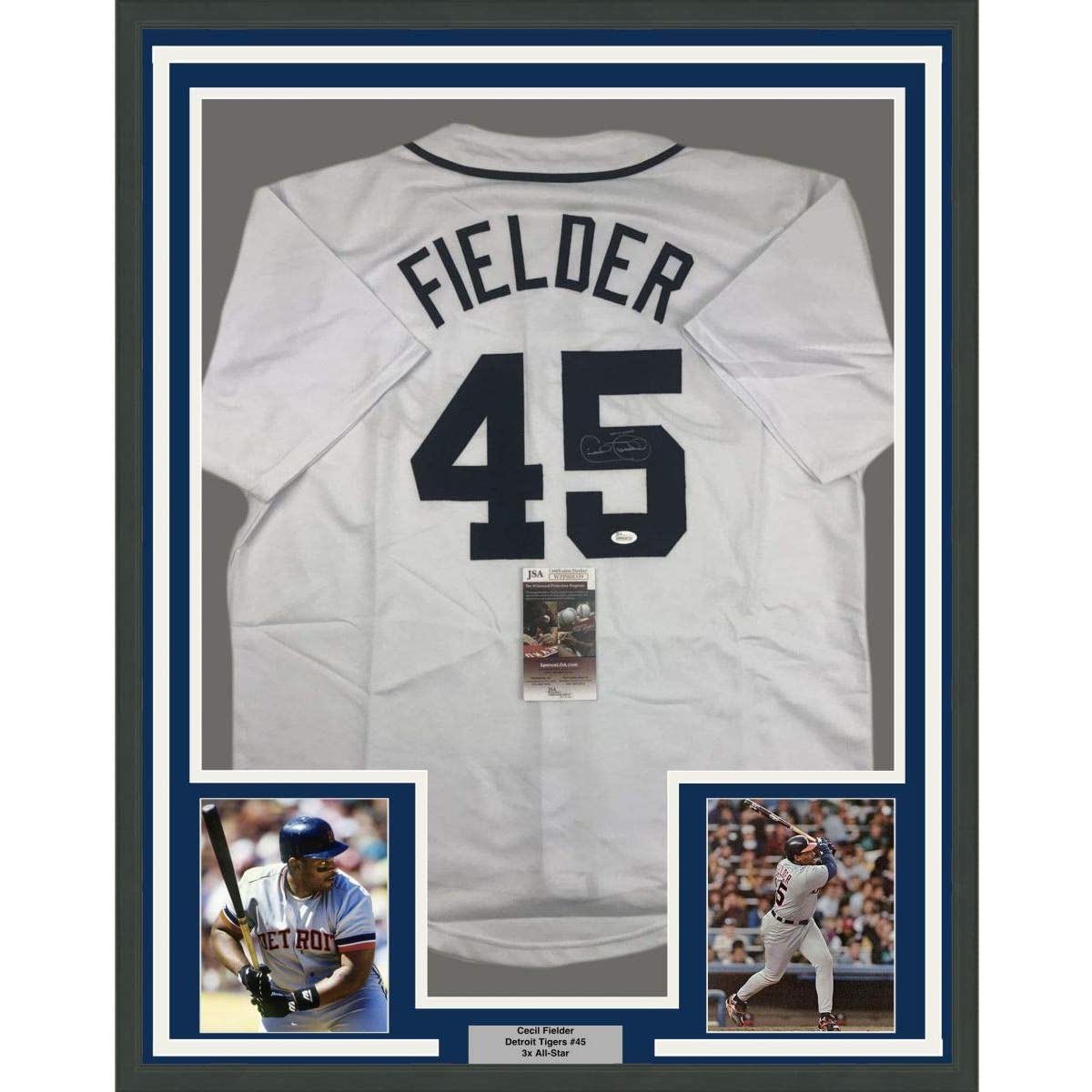 Framed Autographed/Signed Cecil Fielder 35x39 Detroit White Jersey JSA COA