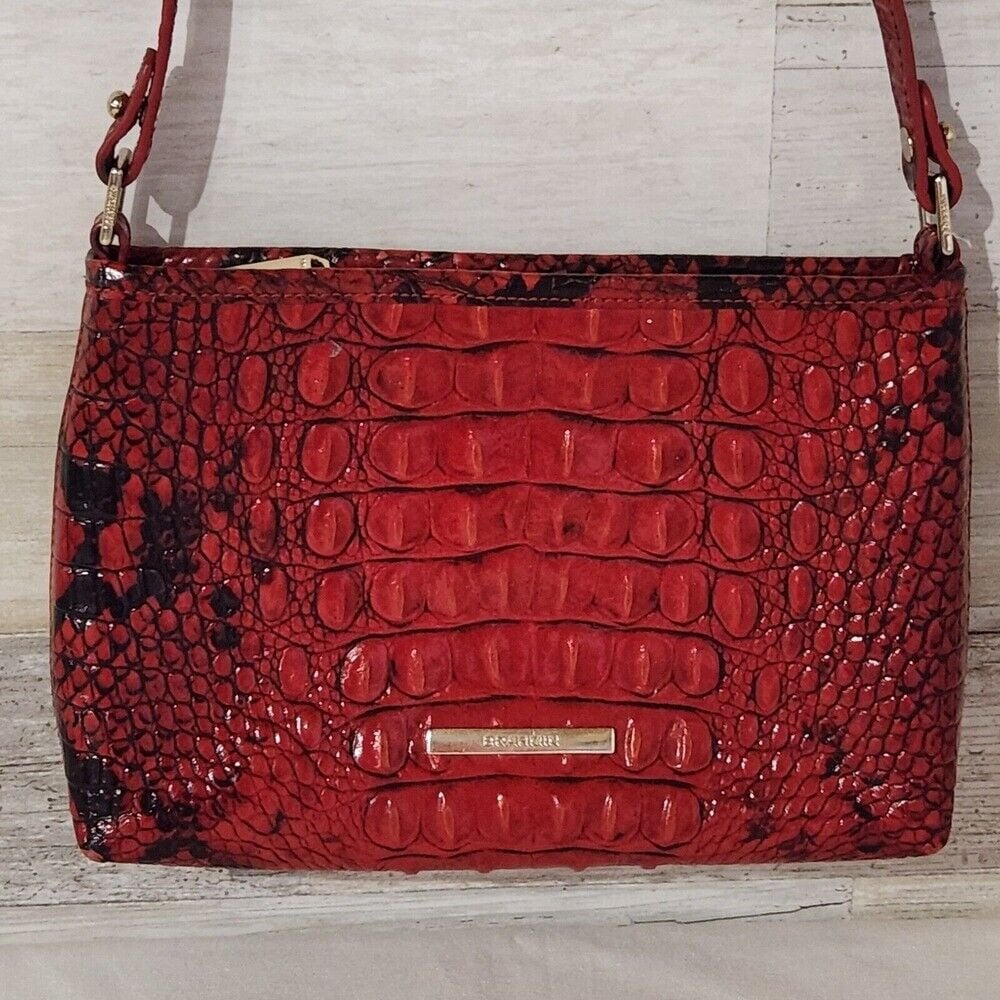 Brahmin Lipstick Ombre Lorelei Small Shoulder Bag Purse Red Croc Embossed Leathe