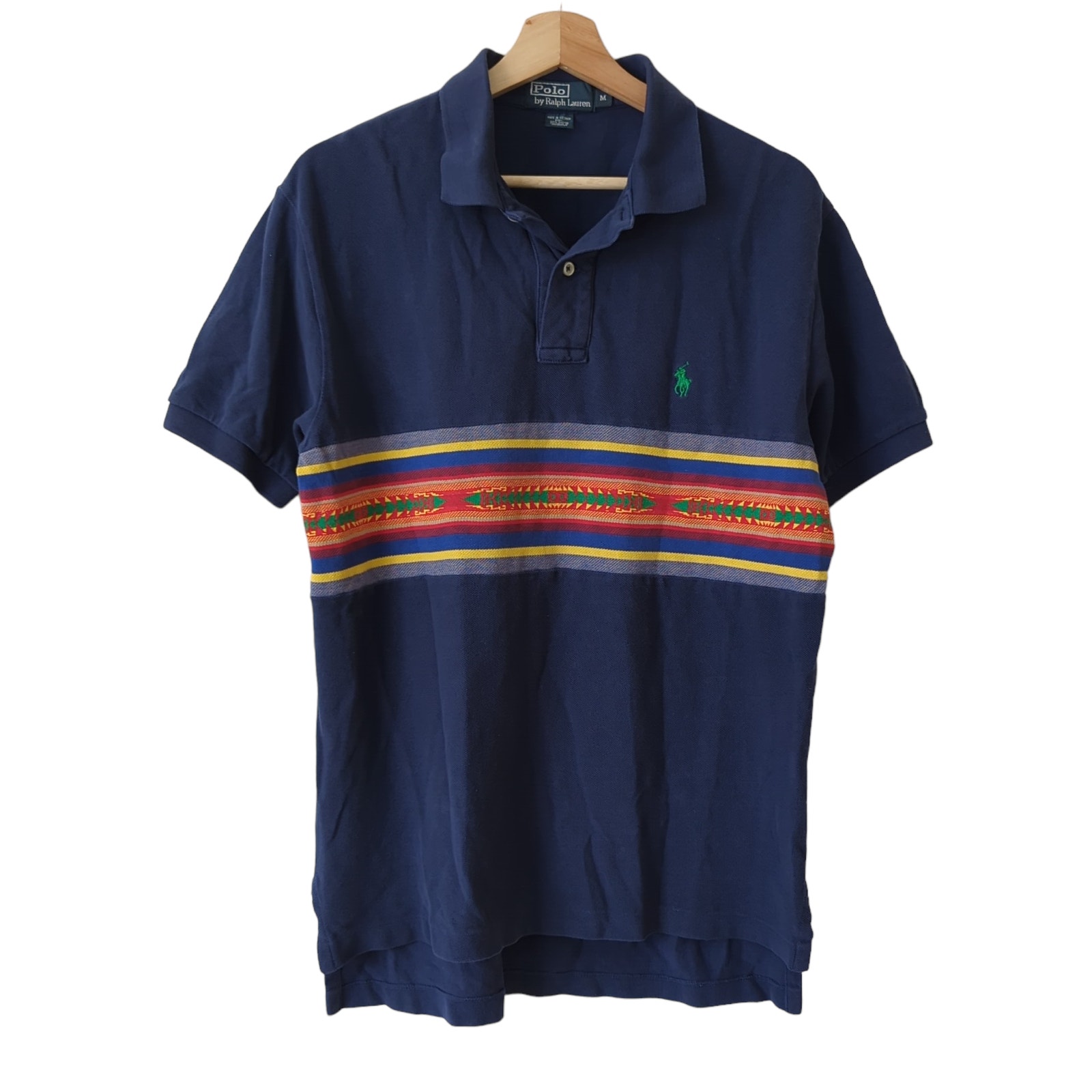 VTG Rare Polo Ralph Lauren Men's Shirt Medium Navy Blue Aztec Tribal Southwest