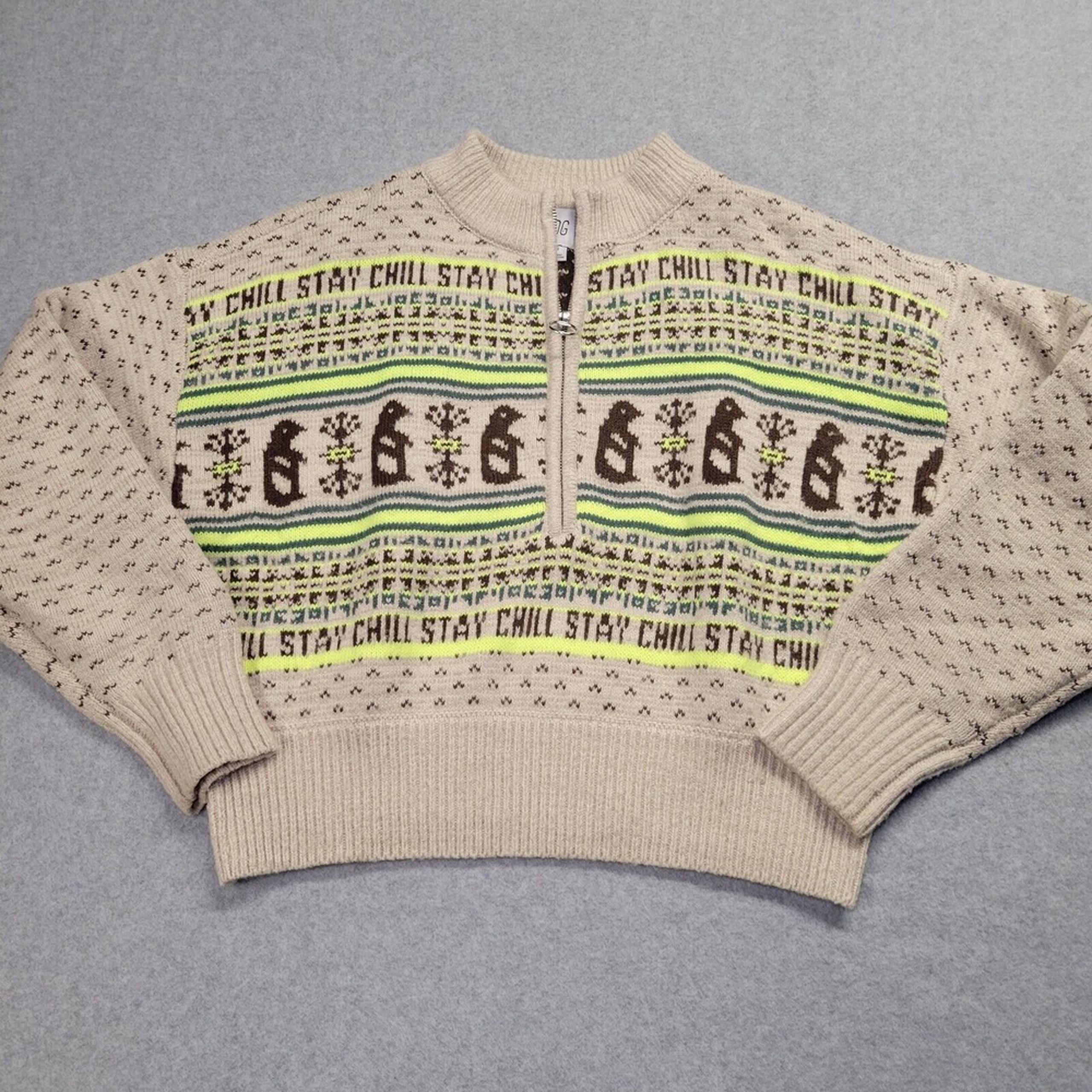 Urban Outfitters BDG Jesse Stay Chill Half-Zip Sweater Size Small Tan