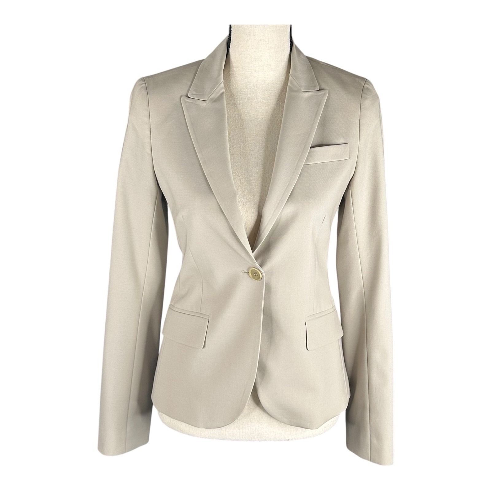 Theory Womens Beige Wool Blend One Button Lined Single Button Blazer Size 2