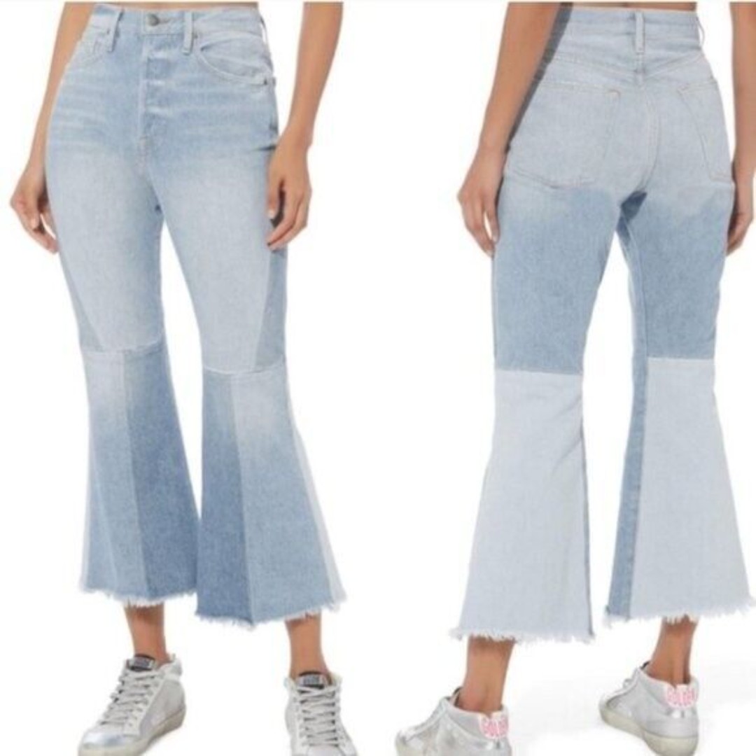 Frame Hurley Cropped Jeans 2 Tone Blue Denim Button Fly Raw Hem Size 28 NWT
