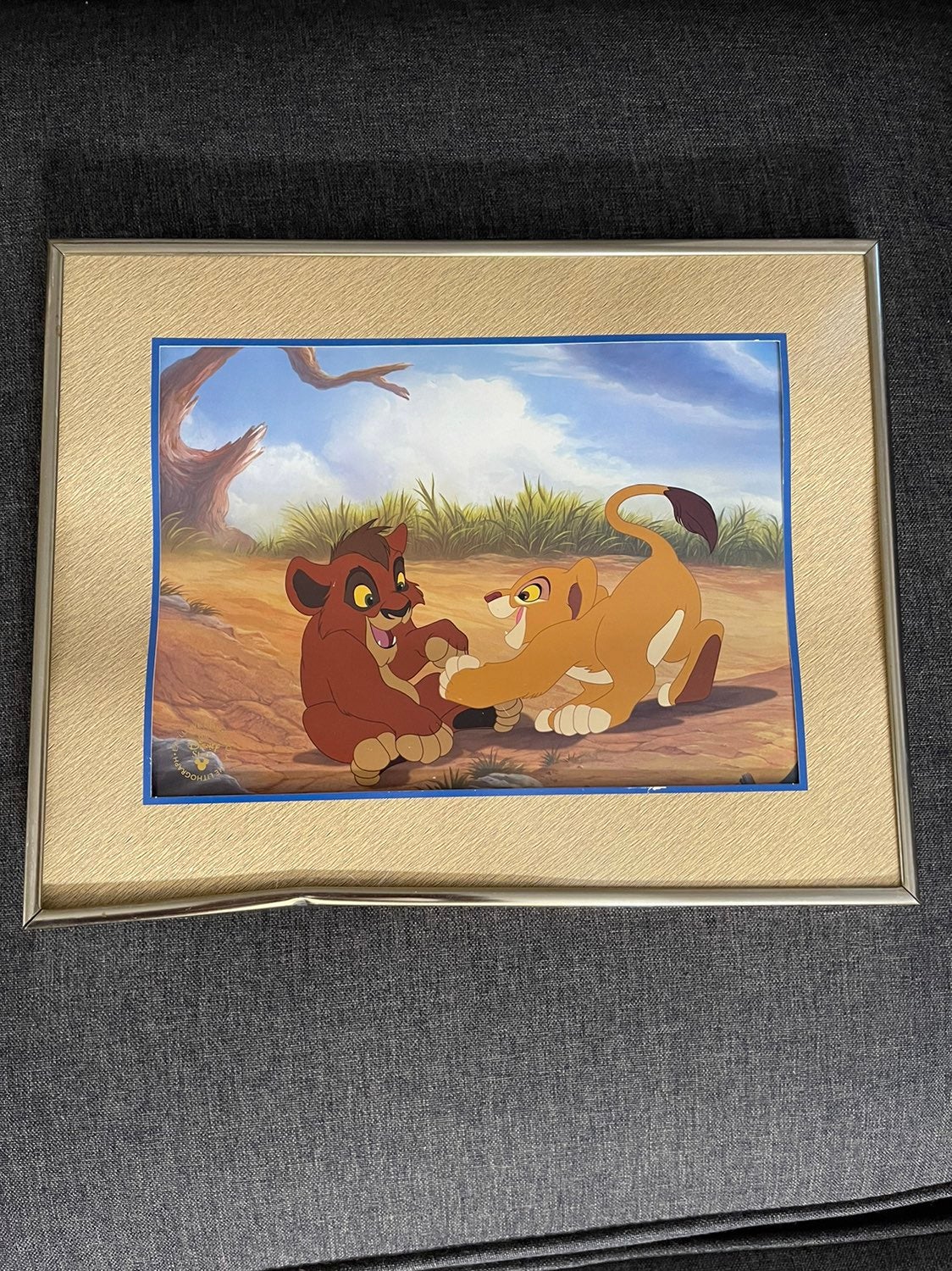 Disney Store Simba Pride Lithograph Framed Gold Seal Lion King Movie Vintage Den
