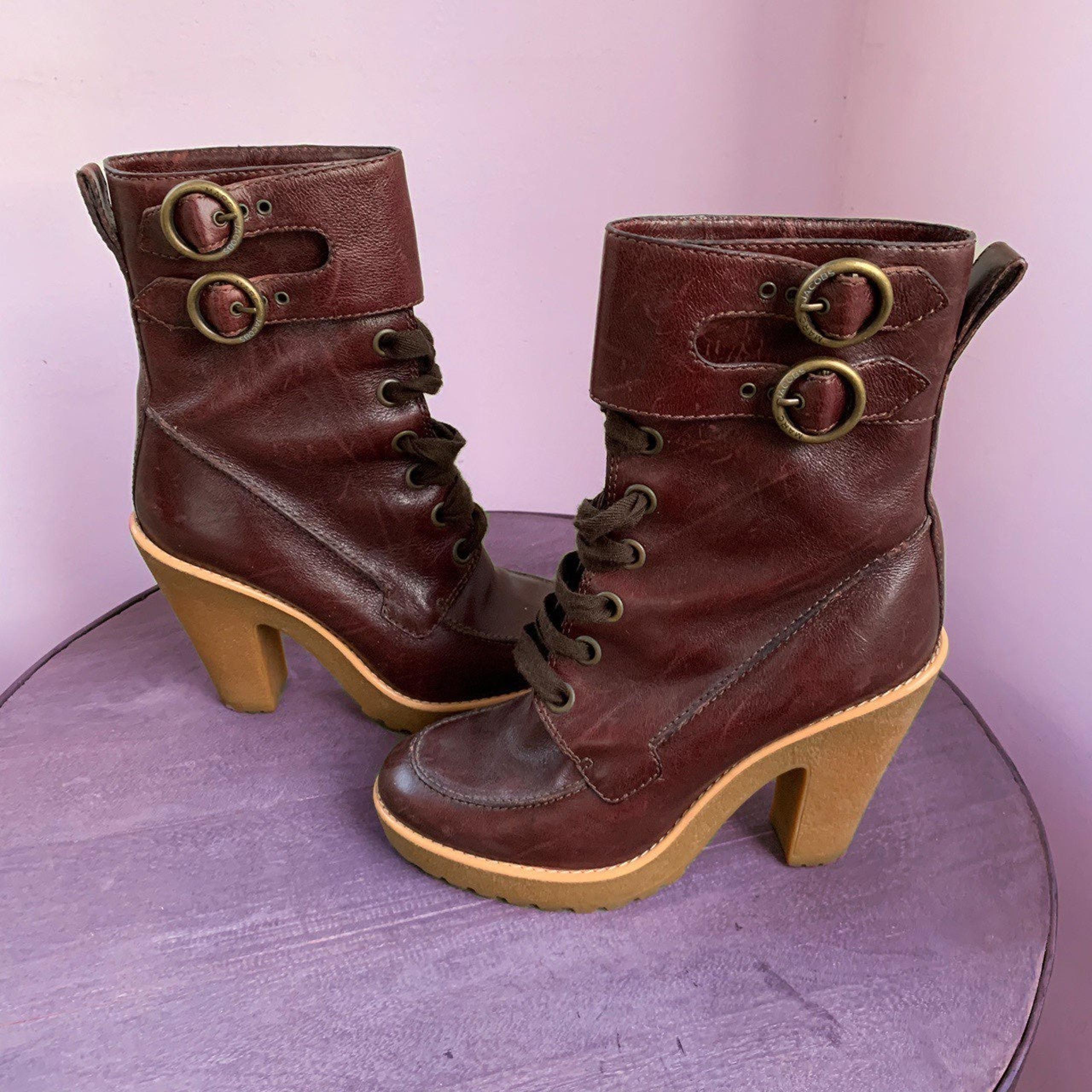 SUPER RARE Vintage Y2K Marc Jacobs deep dark burgundy boots with rubber base