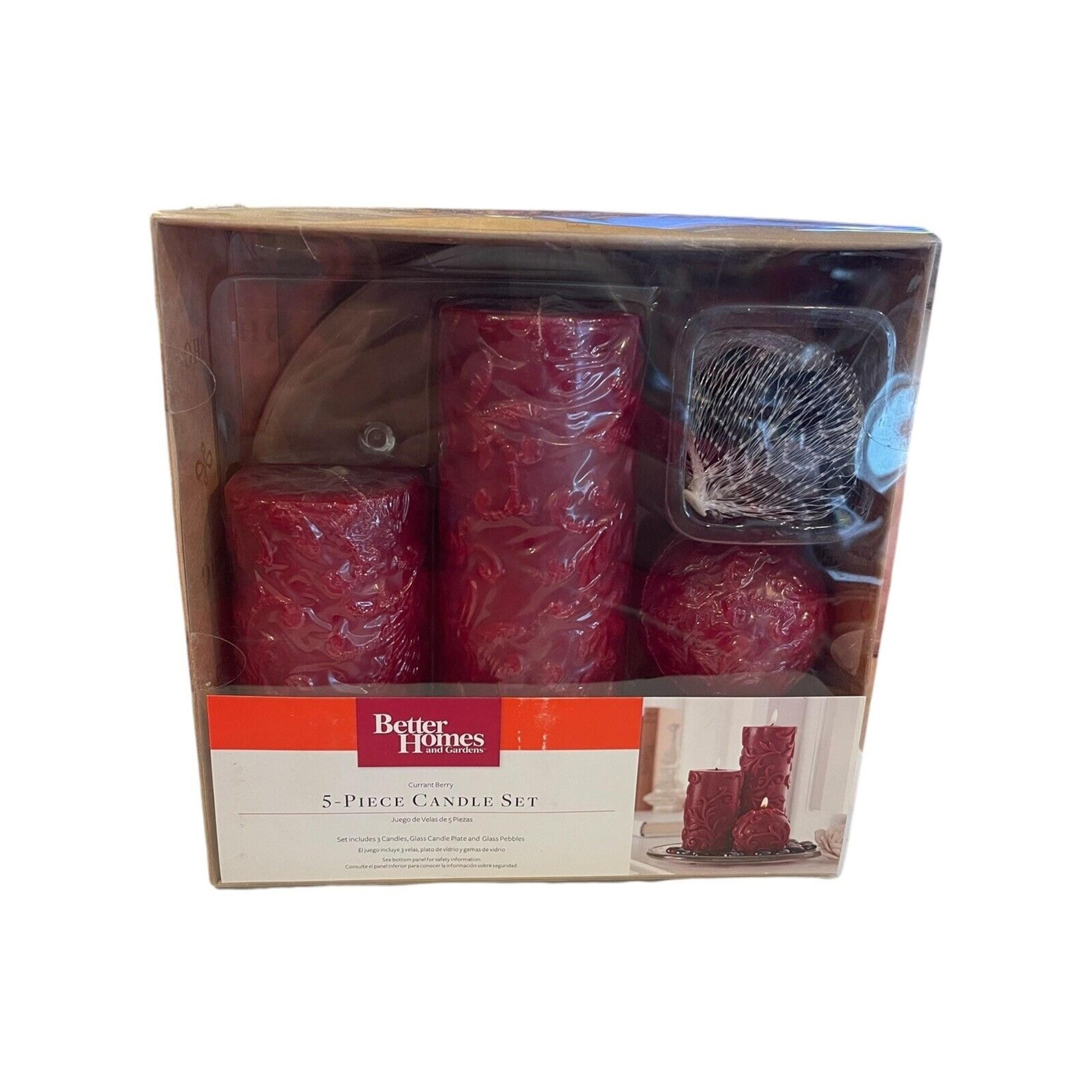 Better Homes and Garden 5 Piece Candle Set Current Berry New In Box