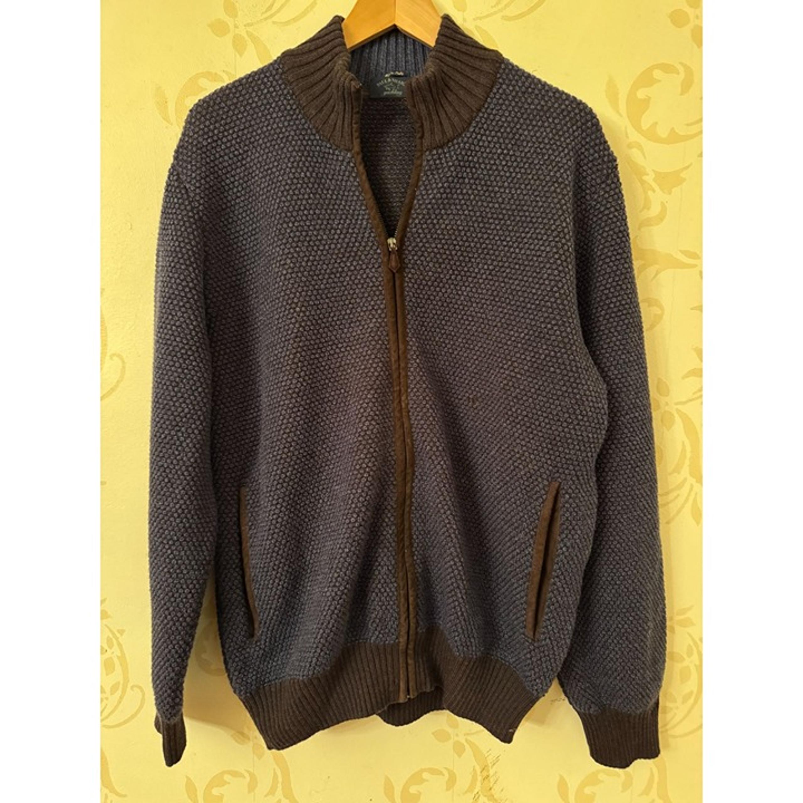 Paul & Shark Yachting Men's L Blue 100% Wool Full Zip Sweater/Jacket With Leathe