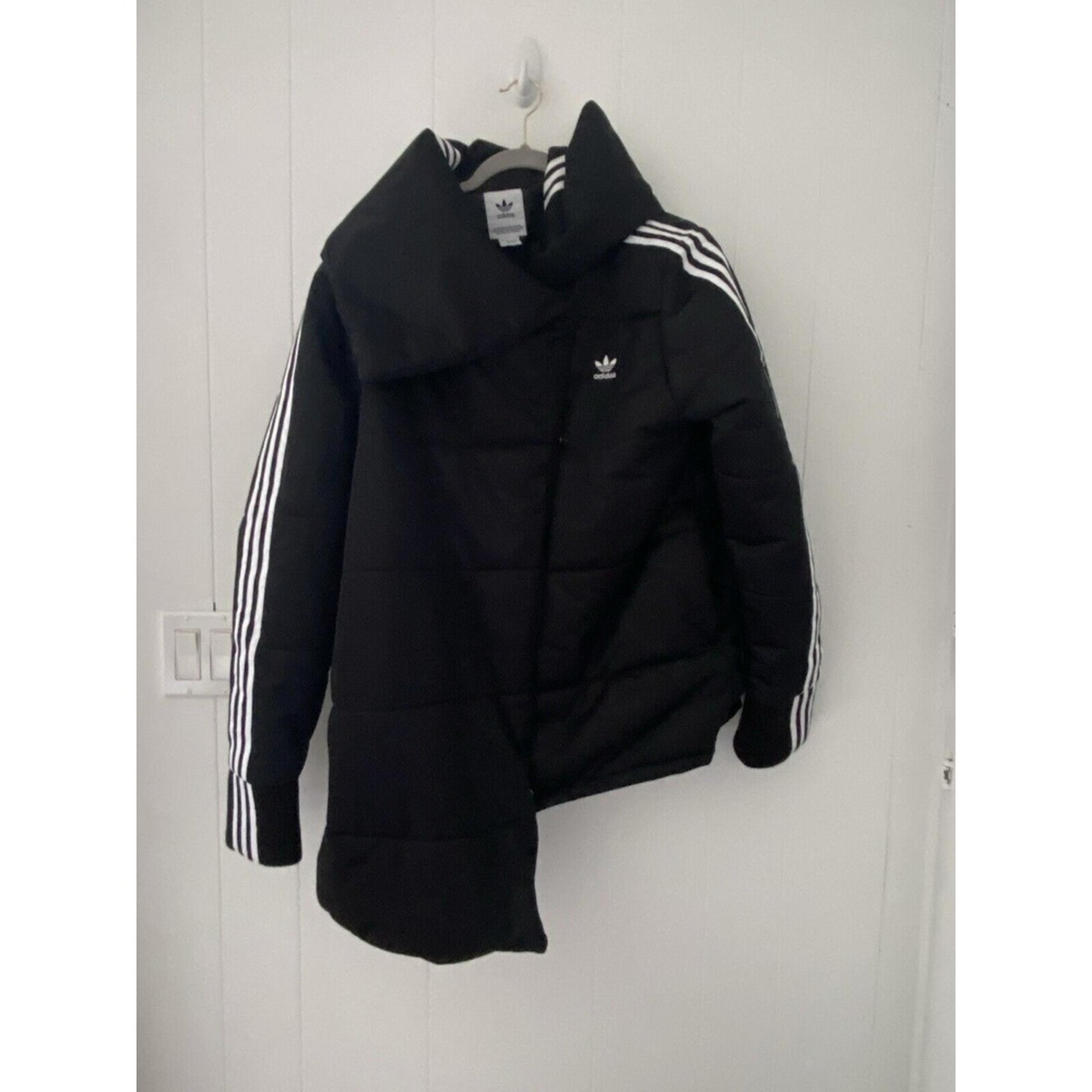 Adidas Women's Small Heavy Track Puffer Jacket Warm Black & White Asymmetrical