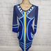 House of CB bodycon dress Sz XS bandage colorblock blue long sleeve party A37