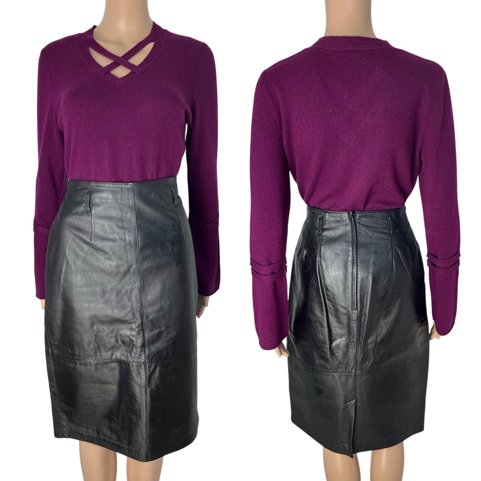 Women's Classic High Waist Black Leather Pencil Skirt