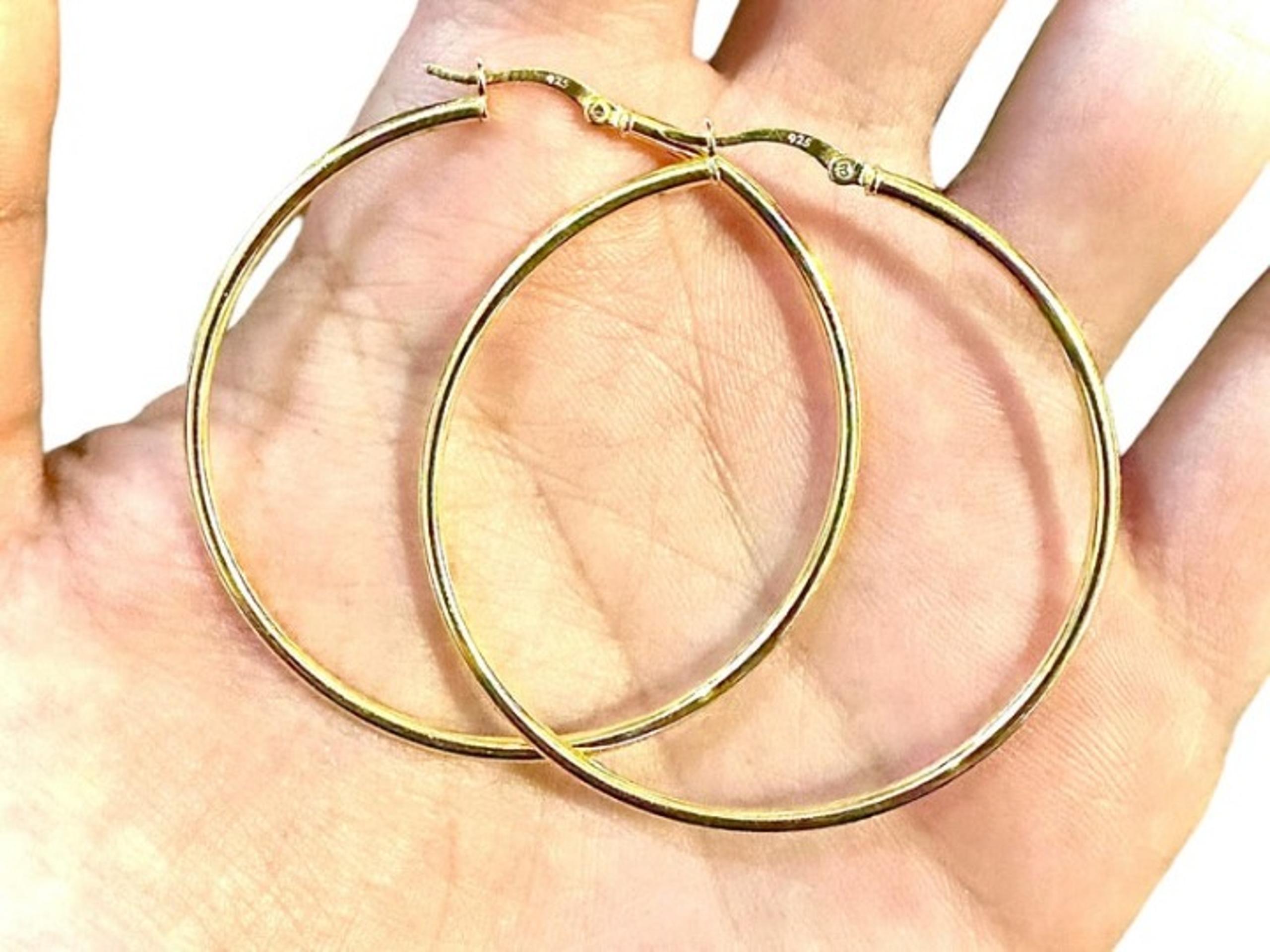 50MM Round Hoop 14k Gold Plated Hoop Earrings for Women 925 Sterling Silver