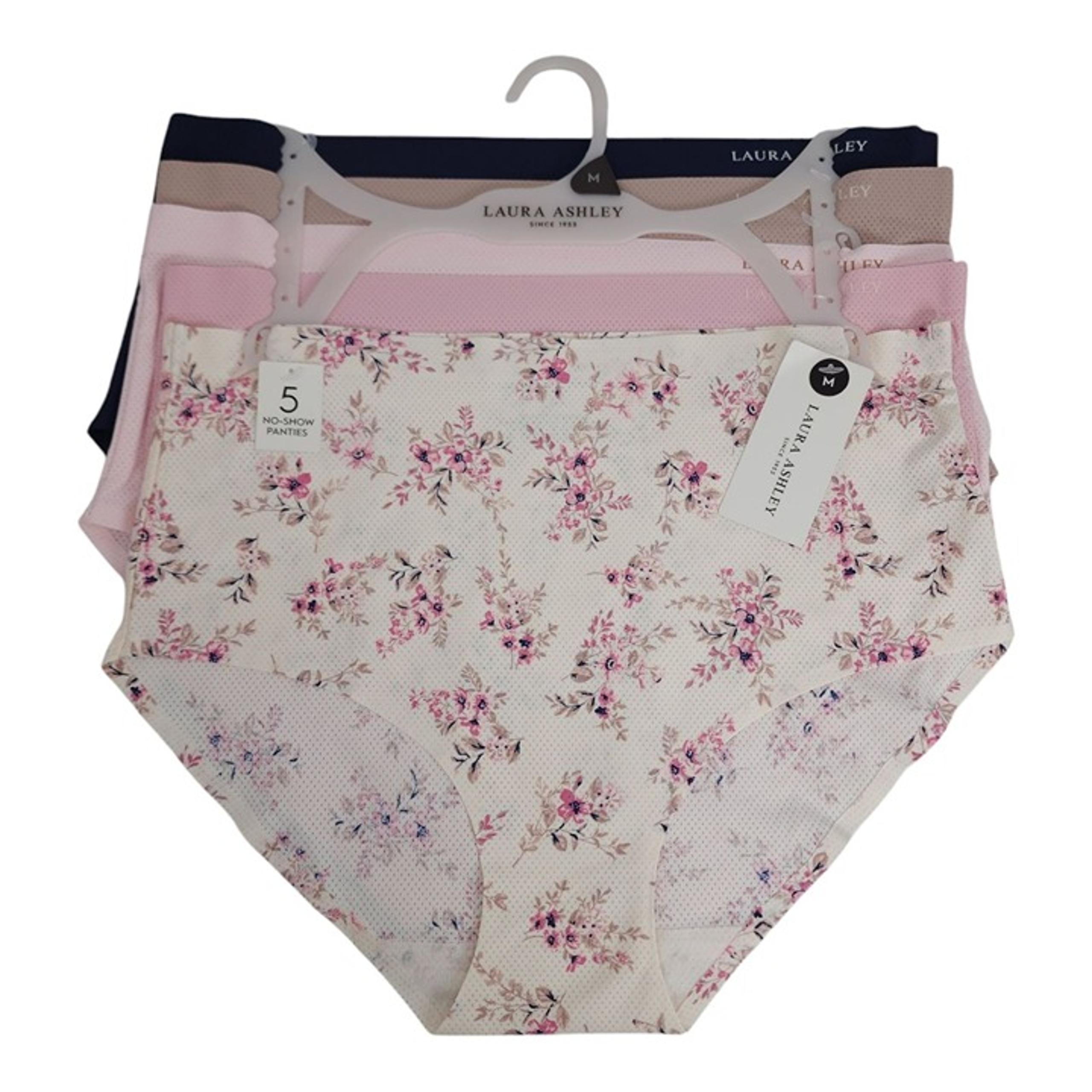 Laura Ashley Womens Medium No-Show Panties 5-Pack Floral & Solid Nylon/Spandex