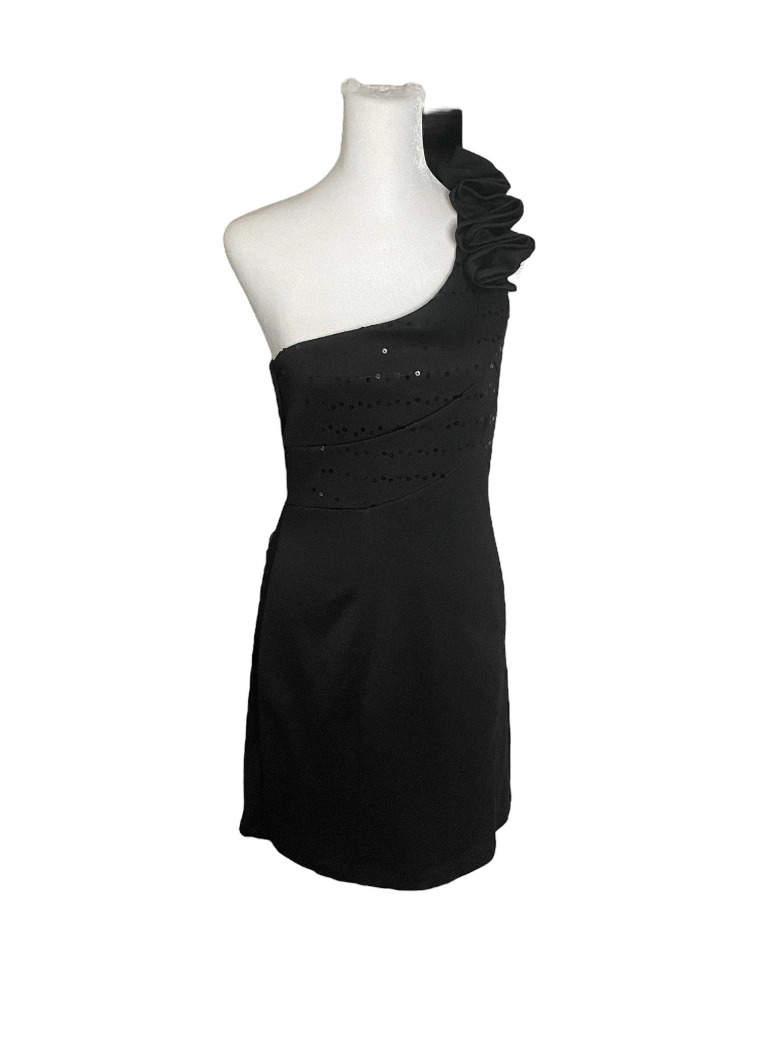 Alyn Paige Size 7/8 Black Asymmetrical Ruffled Sequined Cocktail Dress