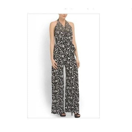 Diane Von Furstenberg silk black white Nera embellished pants halter jumpsuit