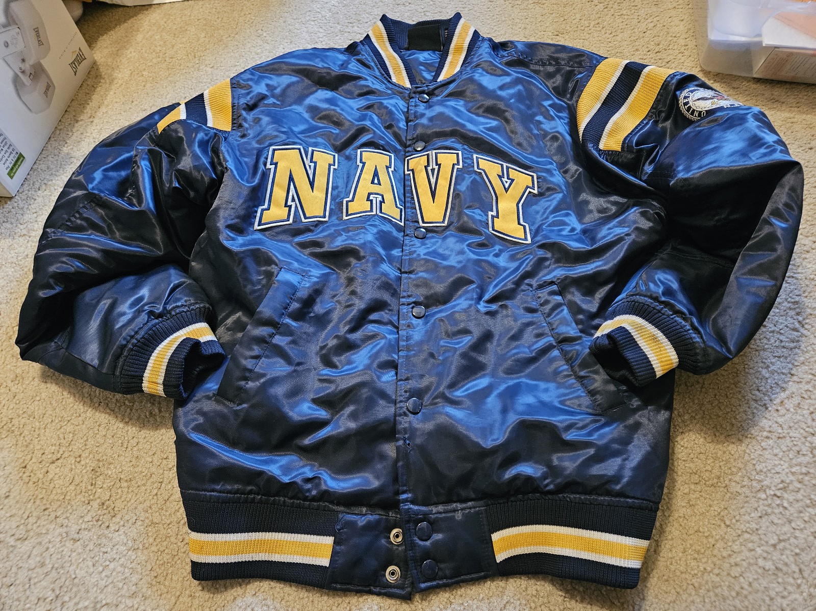 Rapid Dominance Navy Satin Military Coach`s Jacket Navy Blue Medium Military
