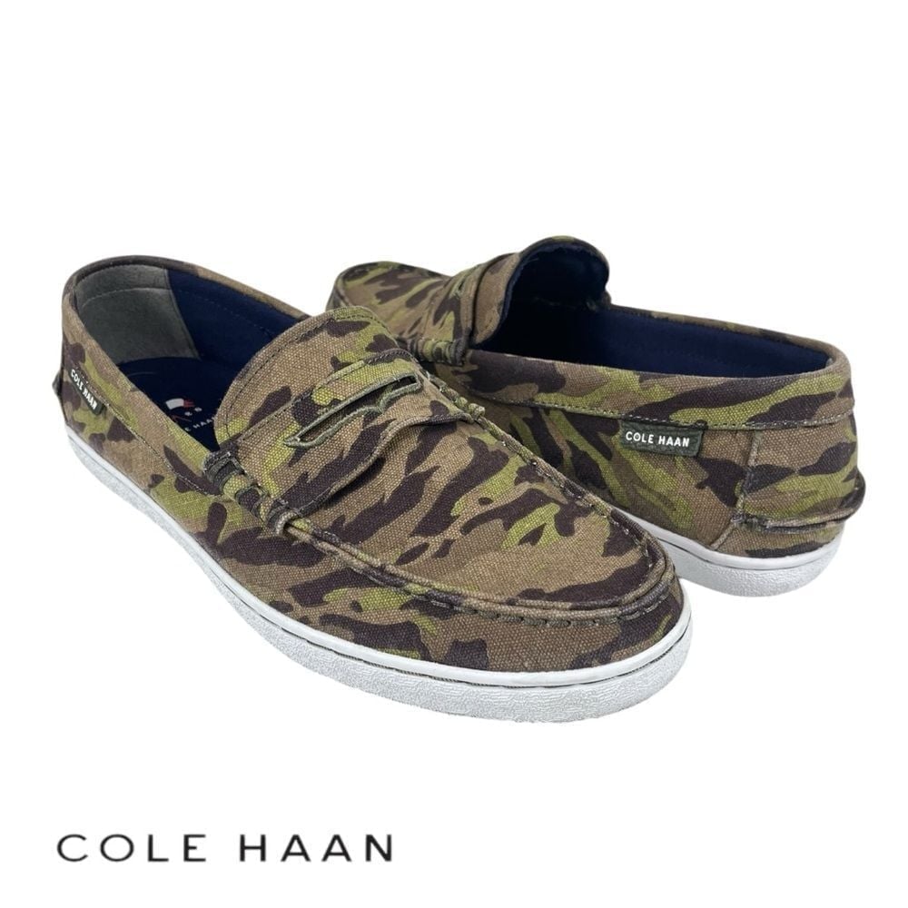 Cole Haan | Men 9M | Green Camo Camouflage Slip-On Casual Penny Loafer Shoes