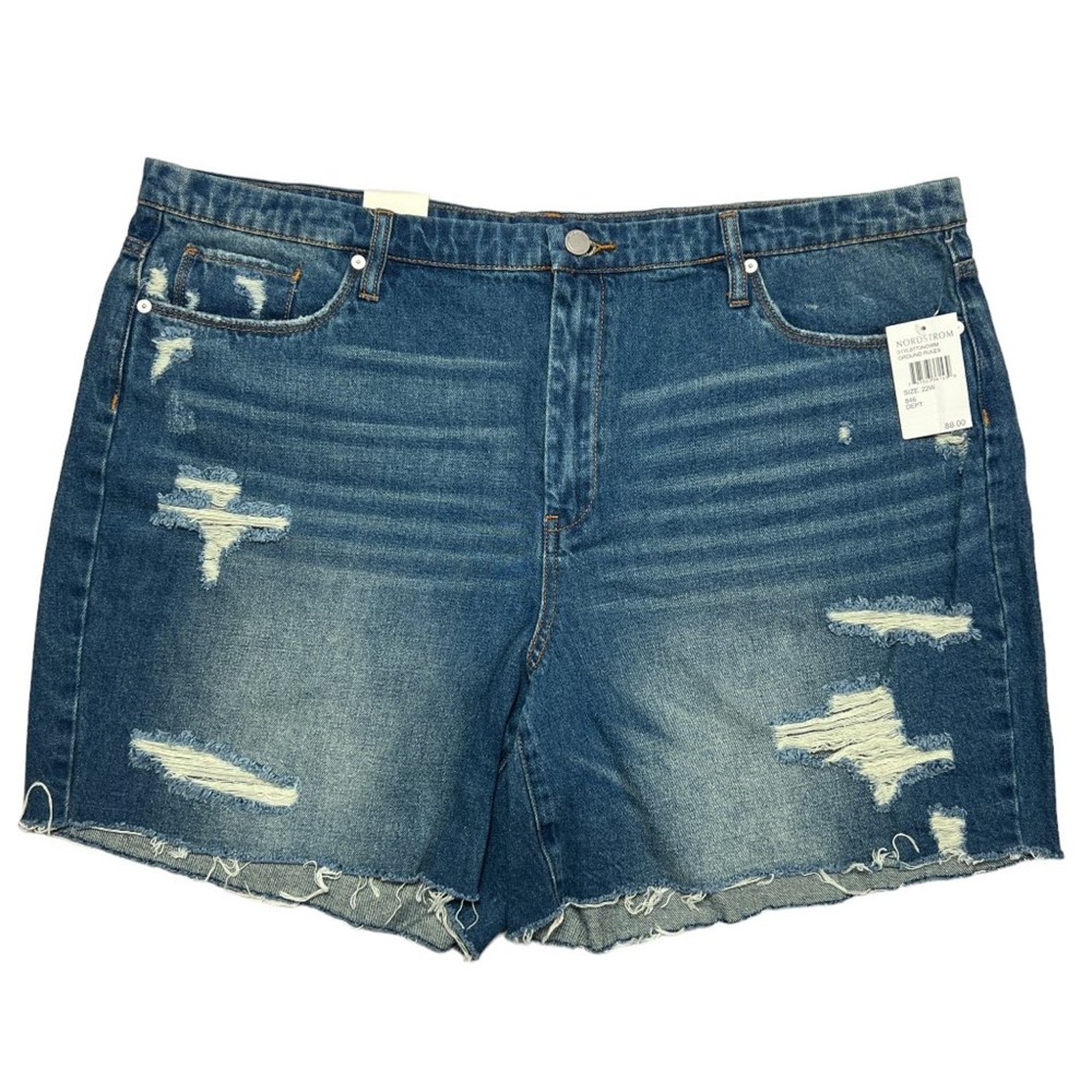 NWT BLANK NYC High Rise Cut Off Jean Shorts SIZE 22W Blue Distressed Denim NEW