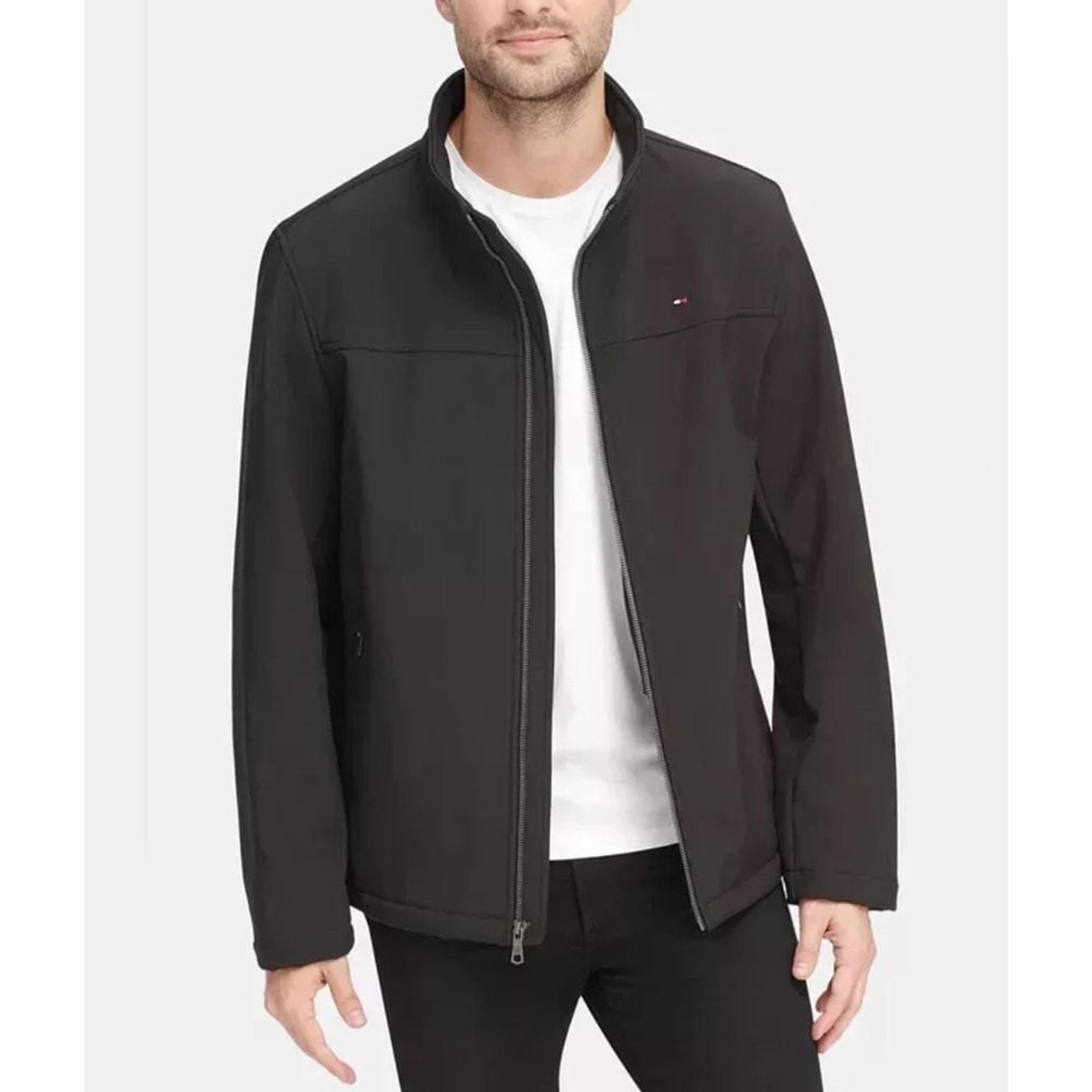 Tommy Hilfiger Men's XL Water Wind Resistant Zip Jacket Soft Shell Black Coat