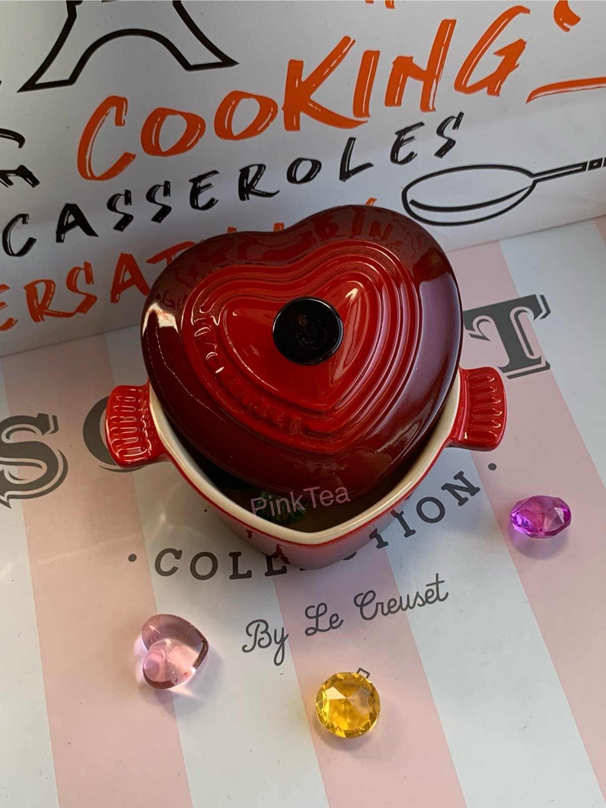 Le Creuset Cerise Red Mini Cocotte D'Amour Handle Petite Heart Casserole Ramekin