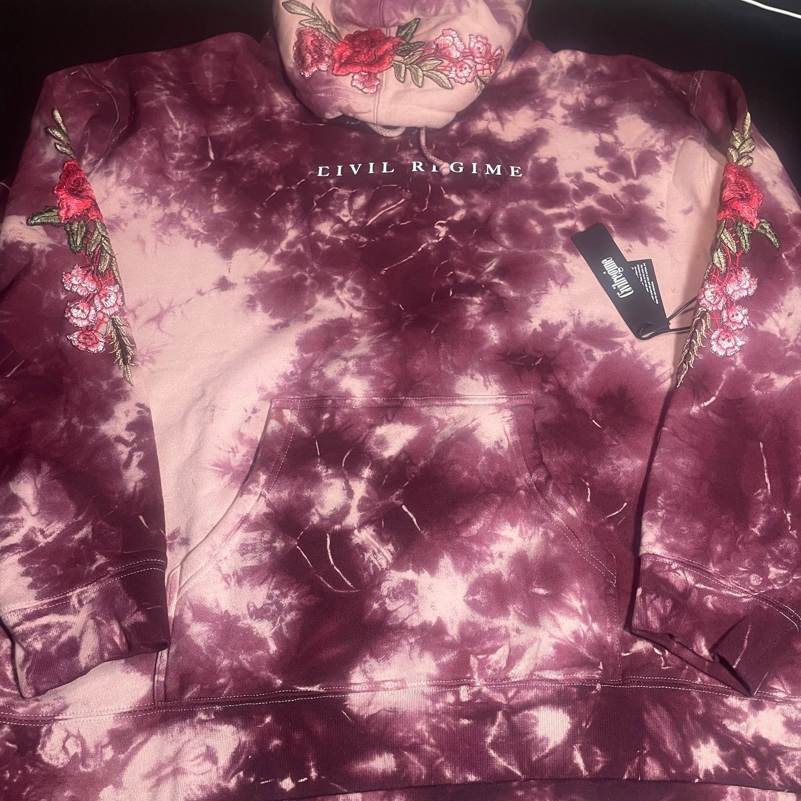 BNWT CIVIL REGIME CRANBERRY MARBLE WASH LARGE MENS UNISEX TIE DYE HOODIE