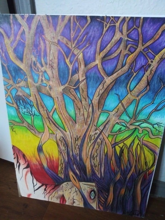 Rainbow nature women drawing