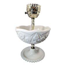 EAPG McKee TOLTEC Milk Glass Prescut Electric Lamp scalloped Star/cane 8 Bowl