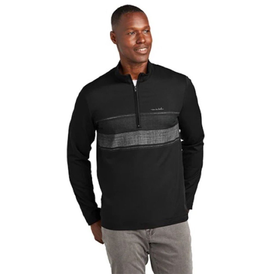 Travis Mathew New Size XXL Black Balboa Chest Stripe 1/4 Zip Long Sleeve Logo