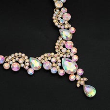 Crystal Necklace Earrings Bracelet Ring Bridal Wedding Party Pink Diamond Set