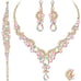 Crystal Necklace Earrings Bracelet Ring Bridal Wedding Party Pink Diamond Set