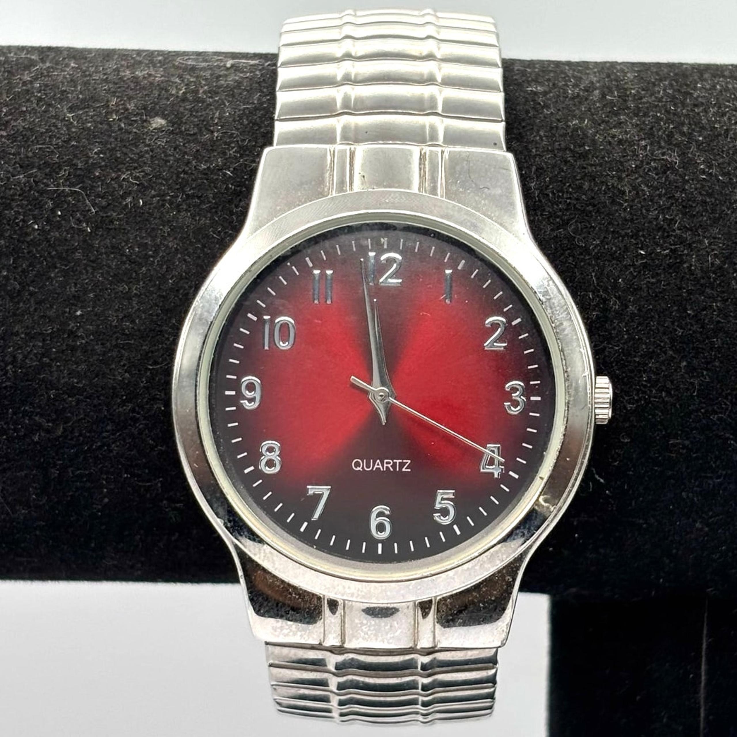 Silver & Red Accutime Men's Watch