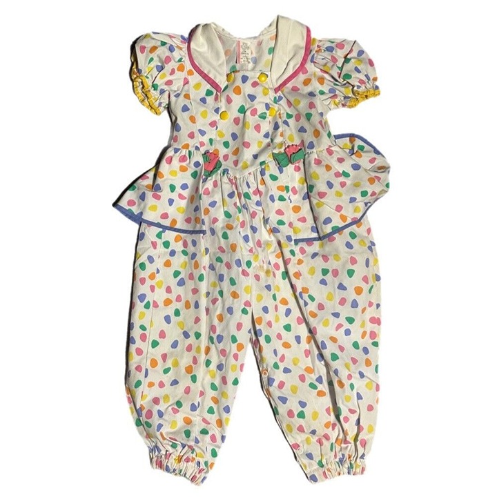 Vintage 1990's short sleeve print jumpsuit pant set SIZE 4T