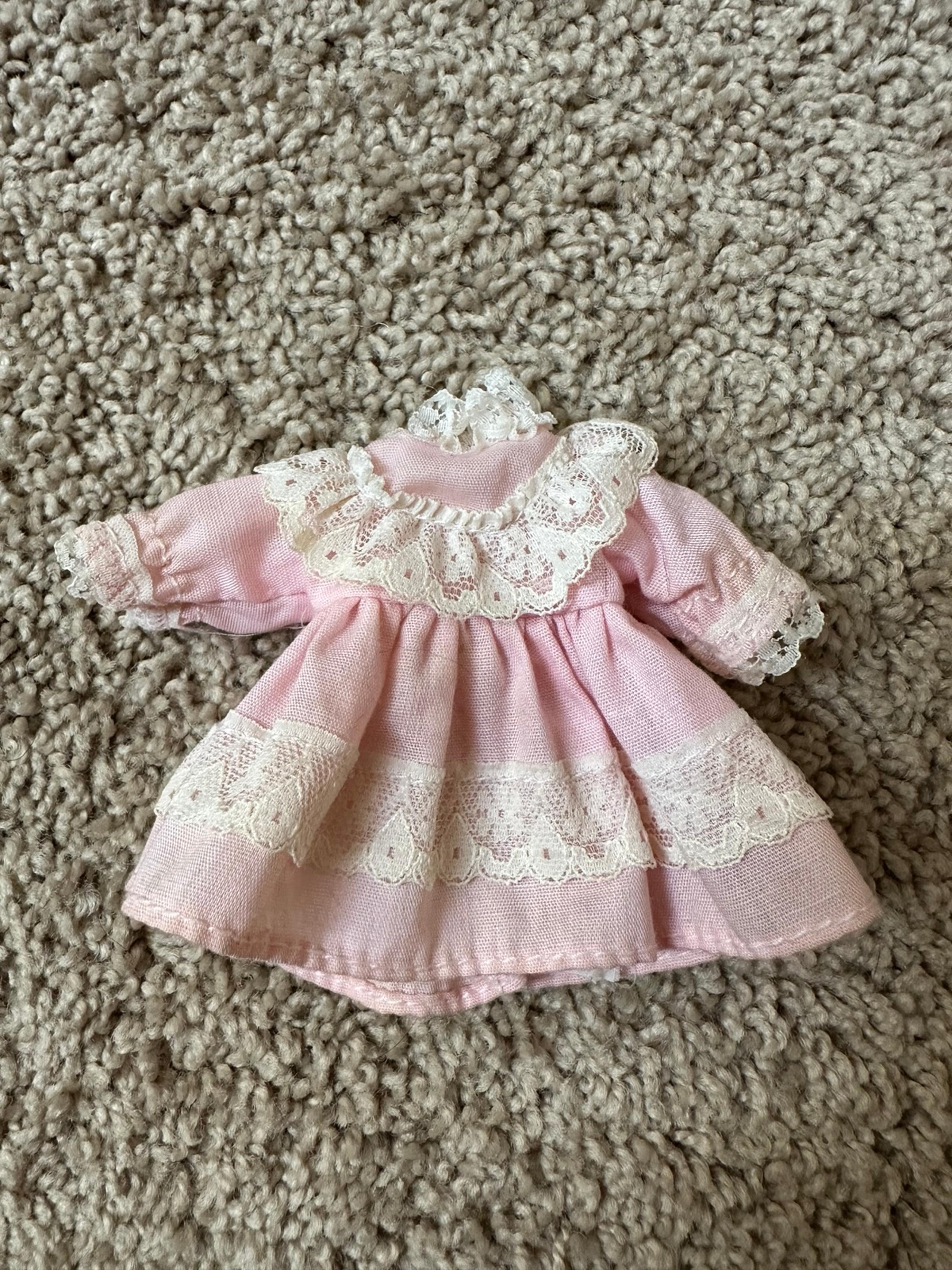 Vintage 1970’s - 1980’s Playmates Miniature Doll Dress Pink Lace