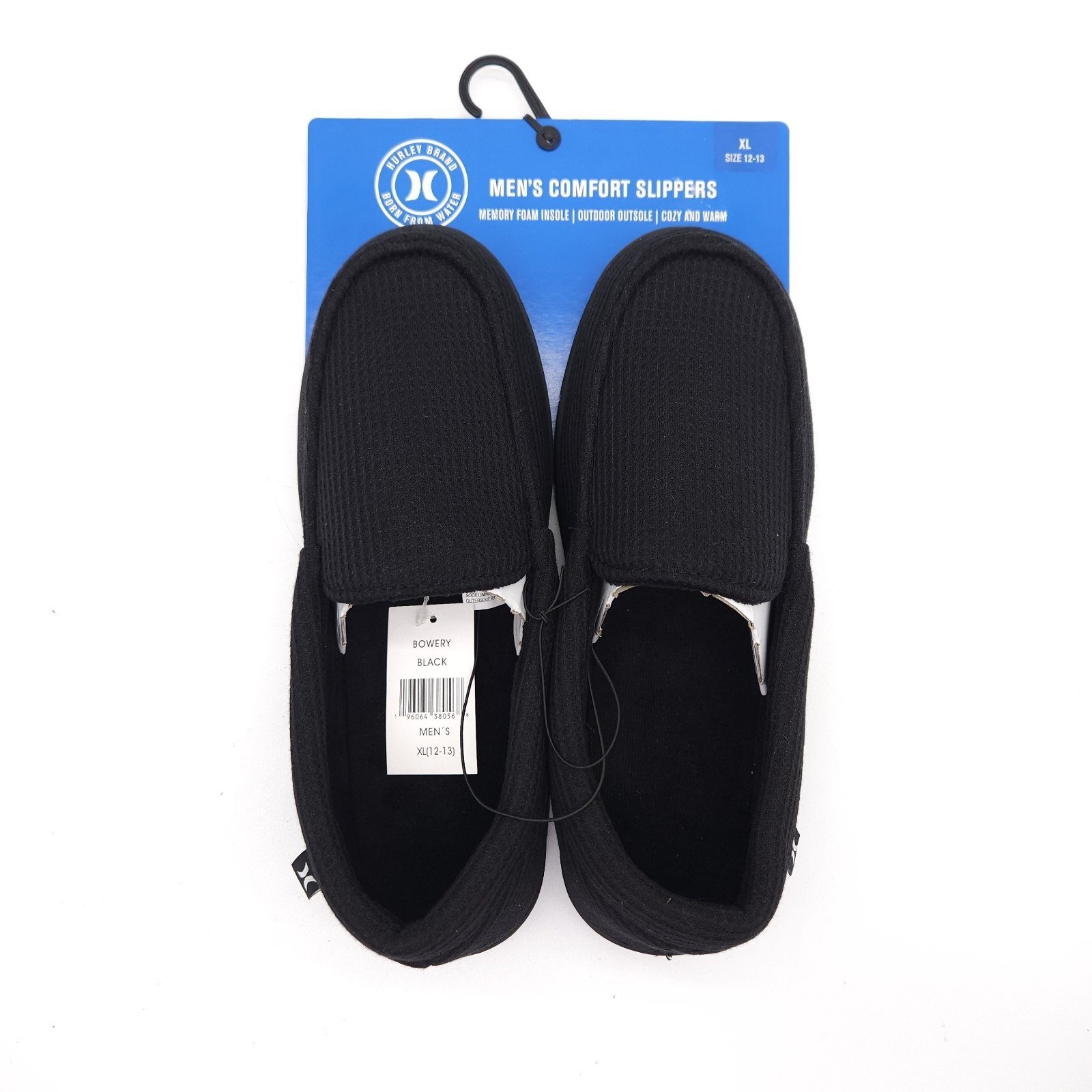 Hurley Bowery (Mens XL 12-13) Comfort Memory Foam Black Slip On Fur Slippers