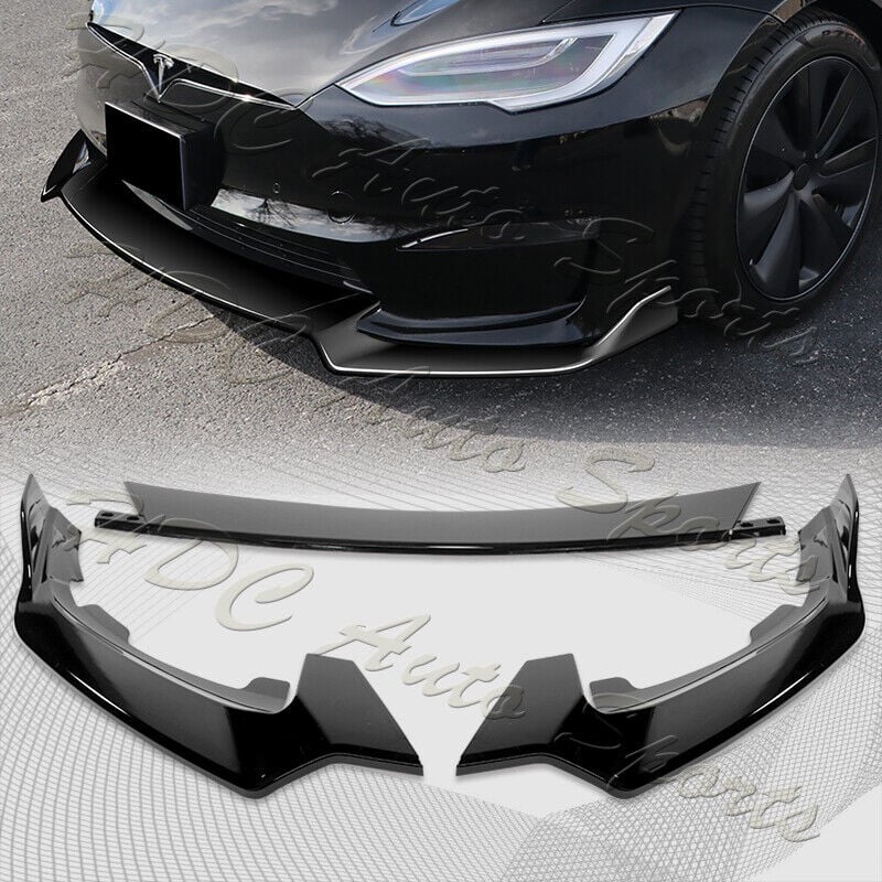 For 2021-2024 Tesla Model S Painted Black Front Bumper Body Spoiler Splitter Lip