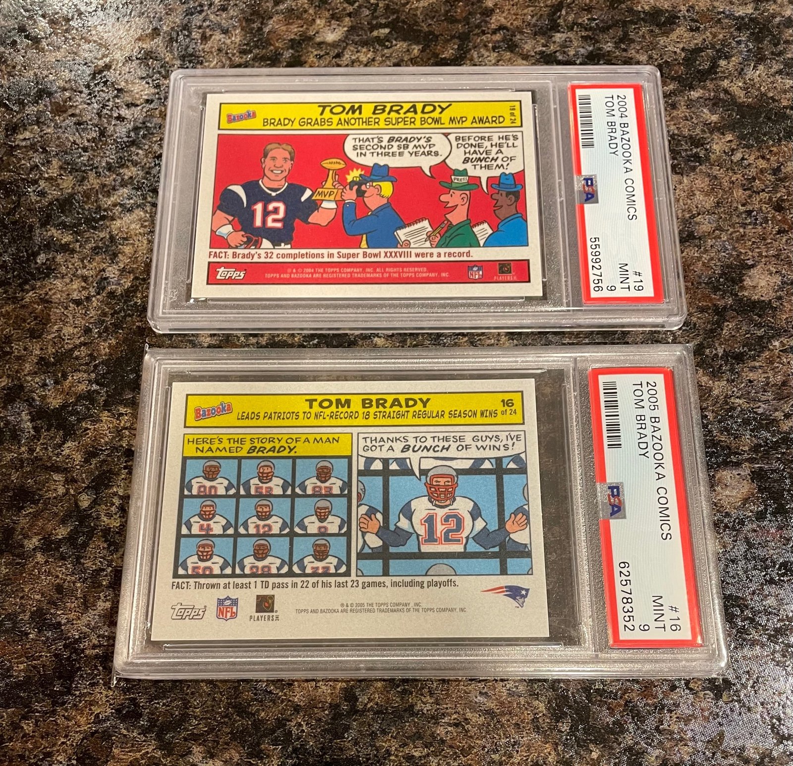 Tom Brady Bazooka Comics 2004 #19 2005 #16 PSA 9 Lot New England Patriots
