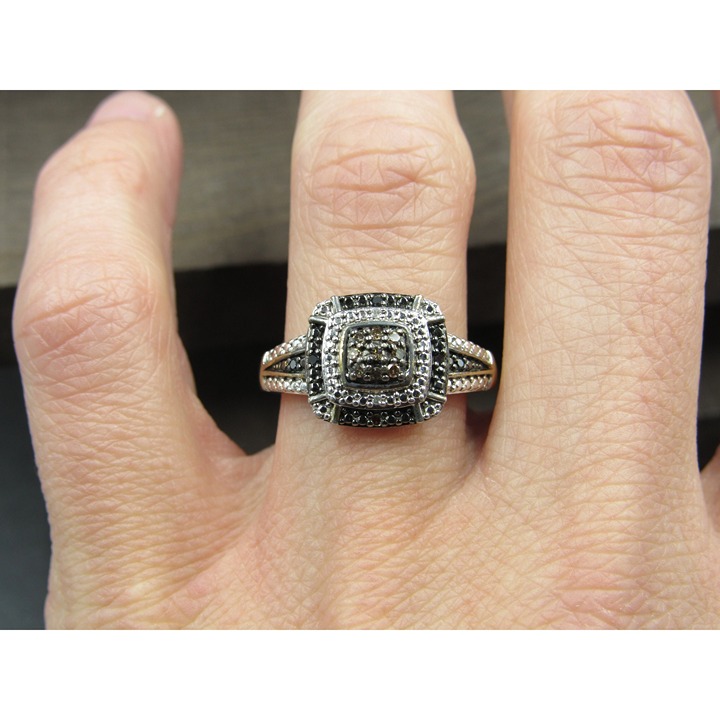 Size 8 Gold Over Sterling Silver Brown Black And Clear Diamonds Band Ring