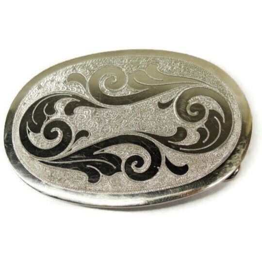 German Silver Etched Belt Buckle Fancy Design Western