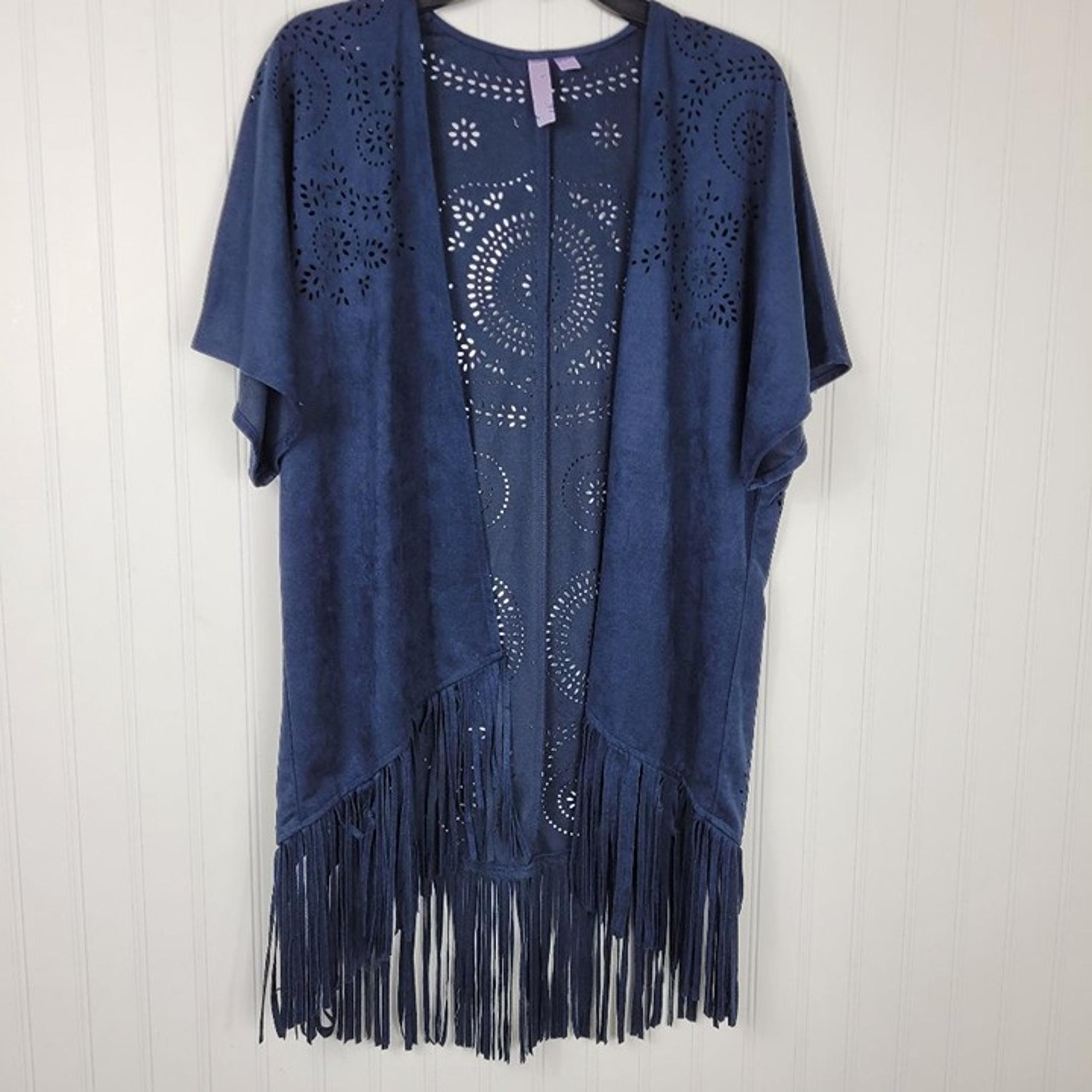Alya Fringe Blue Shrug, super stylish Polyester Women's Size  S, fits to M
