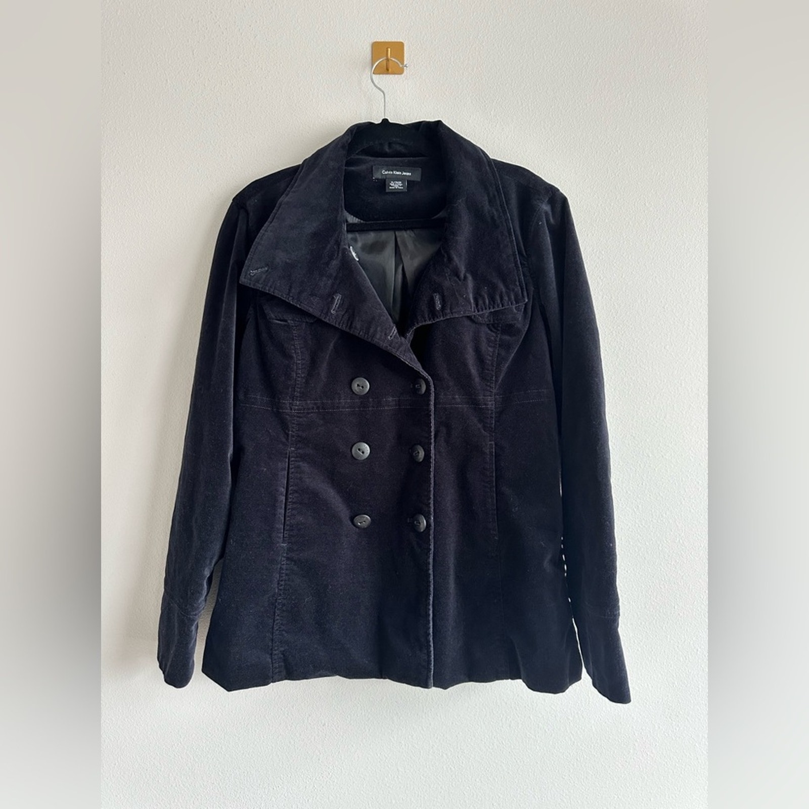 Vintage 90s Calvin Klein Jeans Black Velvet Double-Breasted Jacket - Size XL