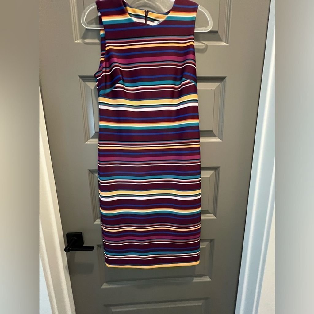 Calvin Klein Size 10 A-Line - Asymmetrical Dress Multicolor Stripe like new