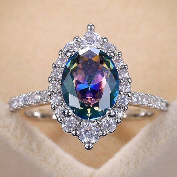 Stamped 925 Silver/18K Mystic Topaz Ring