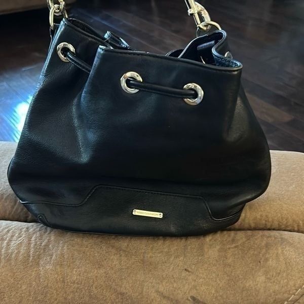 Rebecca Minkoff Black Leather Bucket Handbag/Purse. With Replacement Strap.