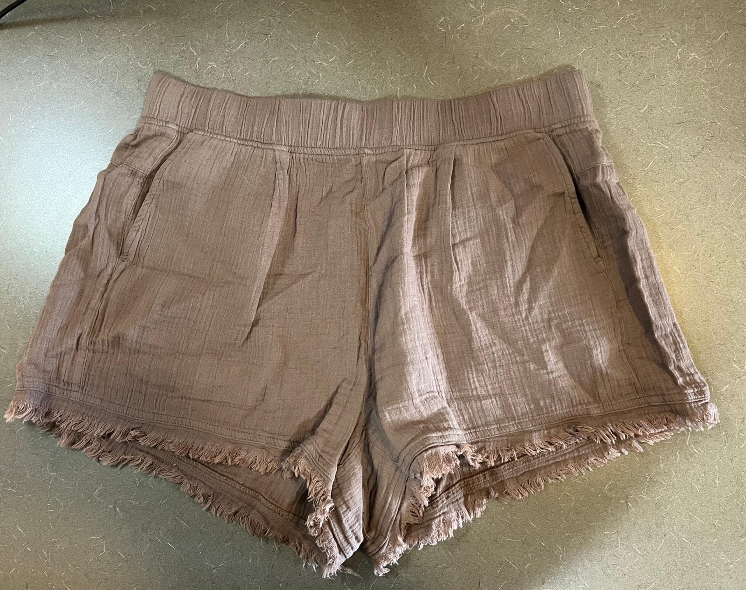 prAna Women’s Hideaways Short Large Fringe Hem Beachy Cotton Gauze Fabric Carob