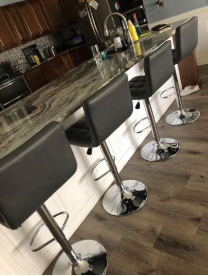 Bar Stools Set of 4 Black Leather Back Counter Height Pub Chairs Metal Padded