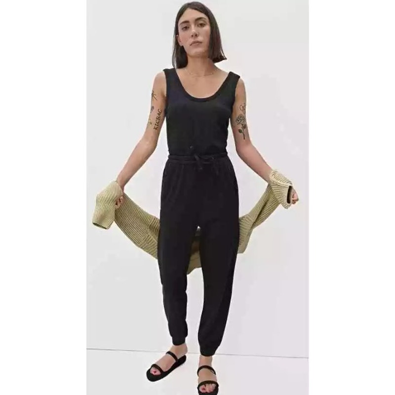 EVERLANE Womens French Terry Jumpsuit Medium Black Sleeveless Tie Waist NWT