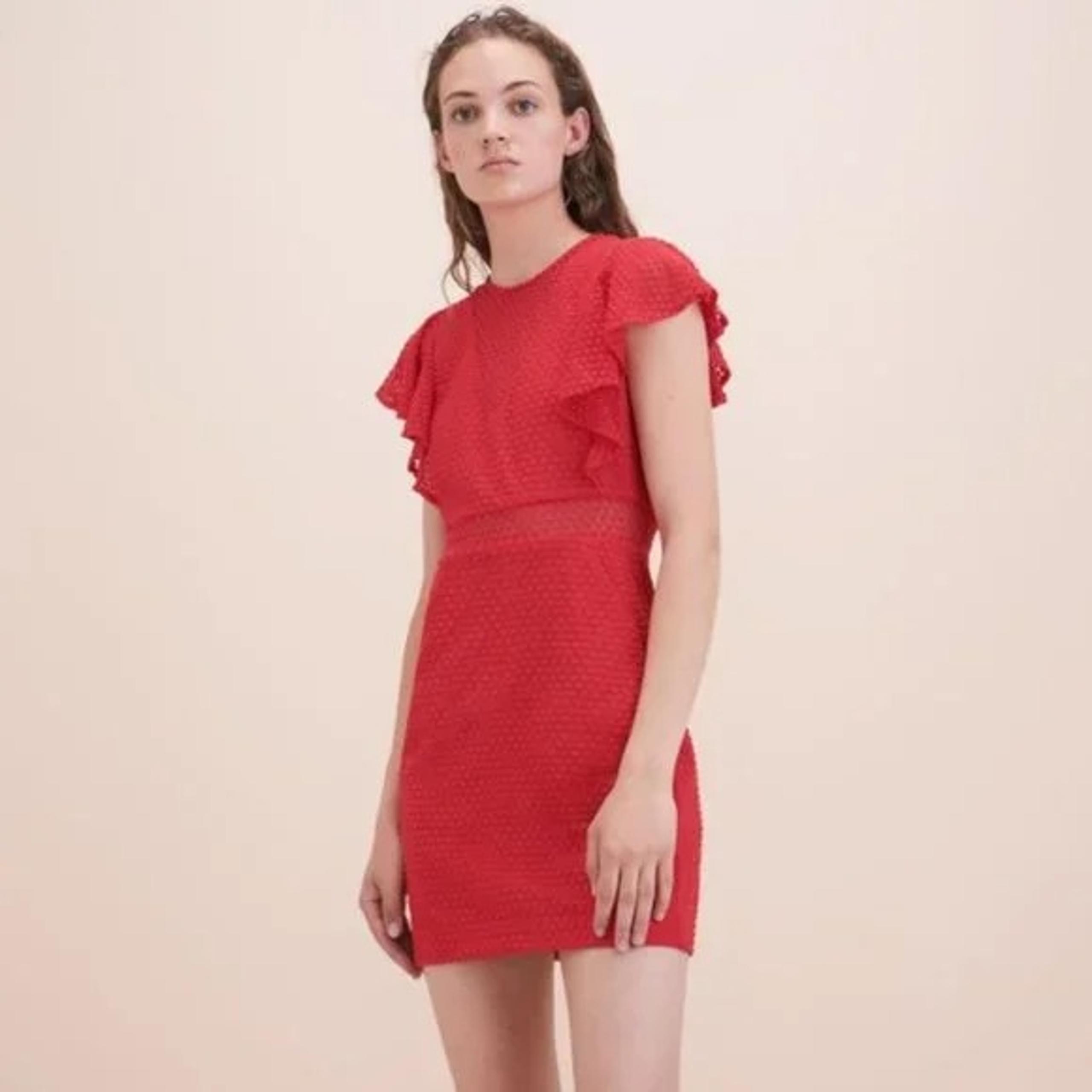 NWOT $440 Maje Red Roucoul Heart Embroidered Mini Dress Size 2 US S