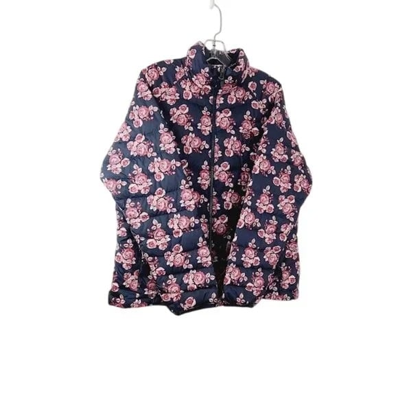 The North Face Women's Pink Black Rose Floral Puffer Jacket Size XL