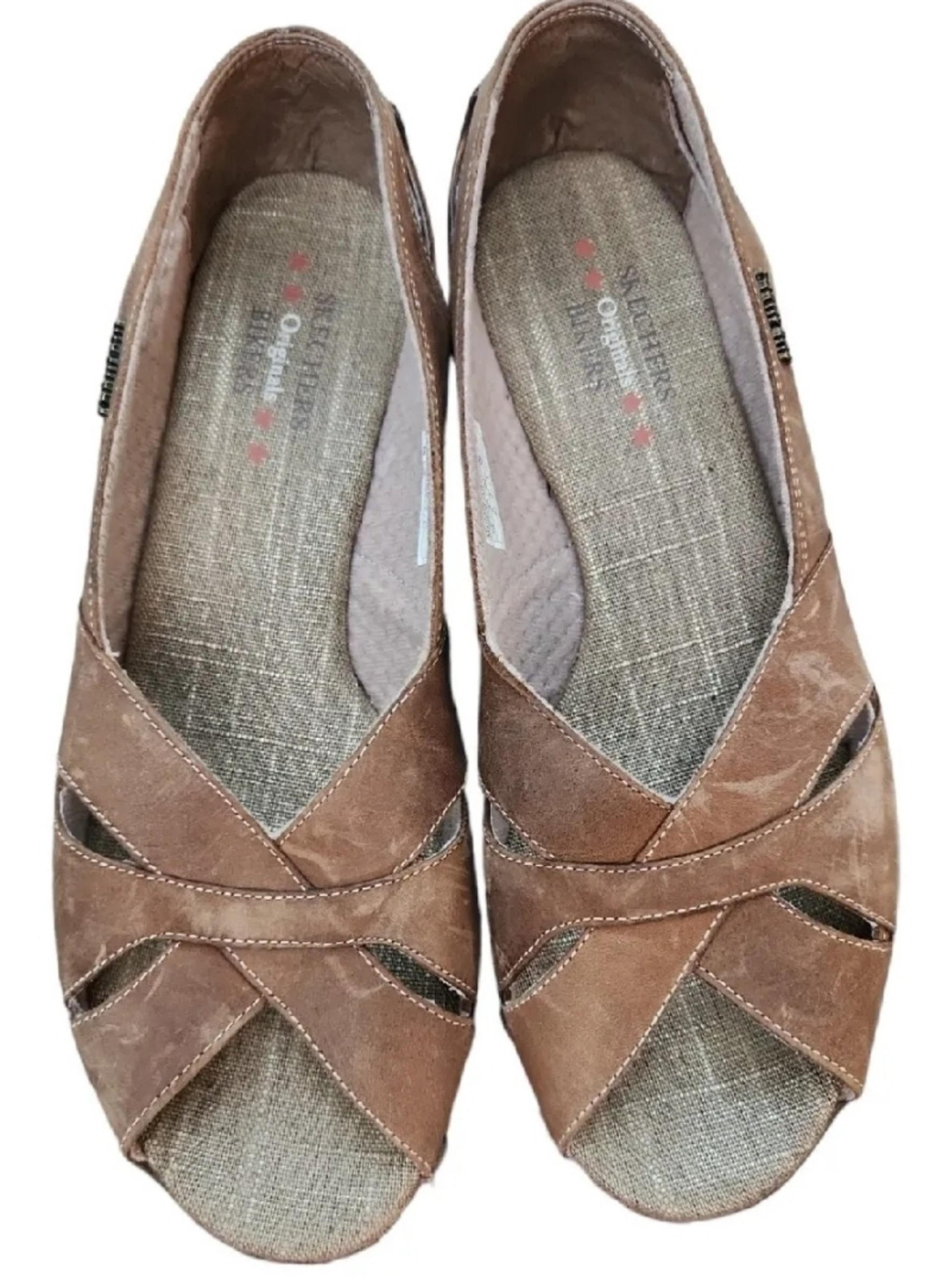 Skechers Shoes Womens 8 Peep Toe Bikers Pulsate 46458 Brown Leather Slip On