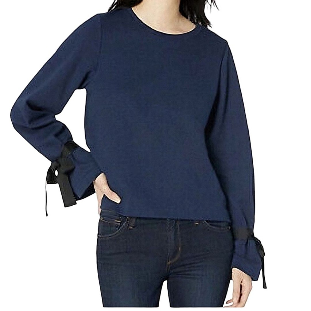 J. Crew dark blue crewneck ribbon tie sleeve sweatshirt S